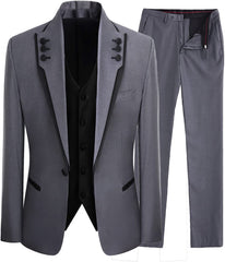 Simple Shawl Lapel Three Pieces Gray Prom Suits