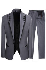 Simple Shawl Lapel Three Pieces Gray Prom Suits