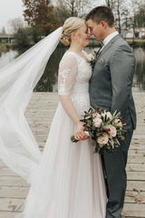 27DRESS Simple Half Sleeves Plus Size A-line Lace Wedding Dresses