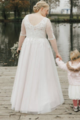 27DRESS Simple Half Sleeves Plus Size A-line Lace Wedding Dresses