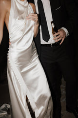 Simple Halter Backless Wedding Dress with Sweep Train-27dress