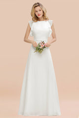 Simple Jewel Draped Sleeves Blushing Pink Bridesmaid Dress Online-27dress