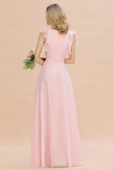 Simple Jewel Draped Sleeves Blushing Pink Bridesmaid Dress Online-27dress