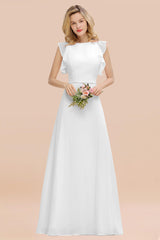 Simple Jewel Draped Sleeves Blushing Pink Bridesmaid Dress Online-27dress