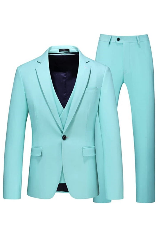 Simple Light Blue Notched Lapel Three Pieces Men Suits For Prom