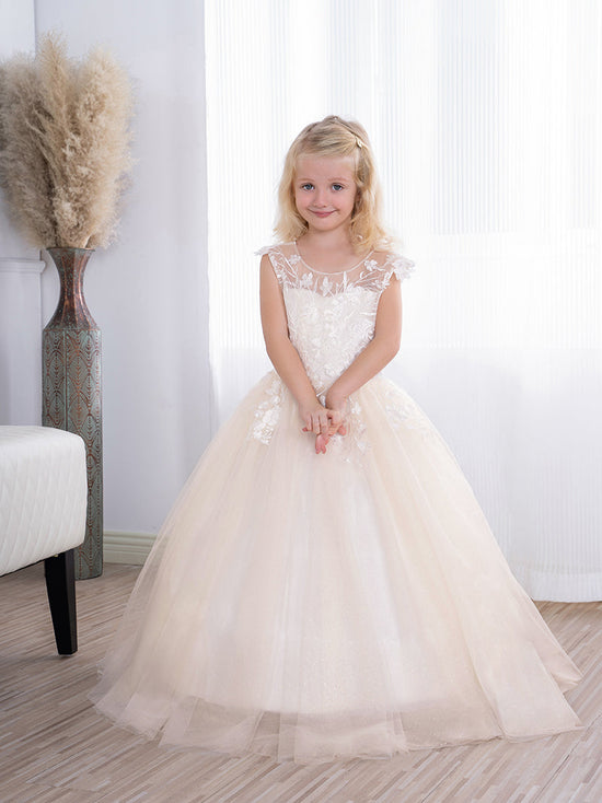 Simple Long A-line Tulle Flower Girl Dresses with Appliques Lace-27dress