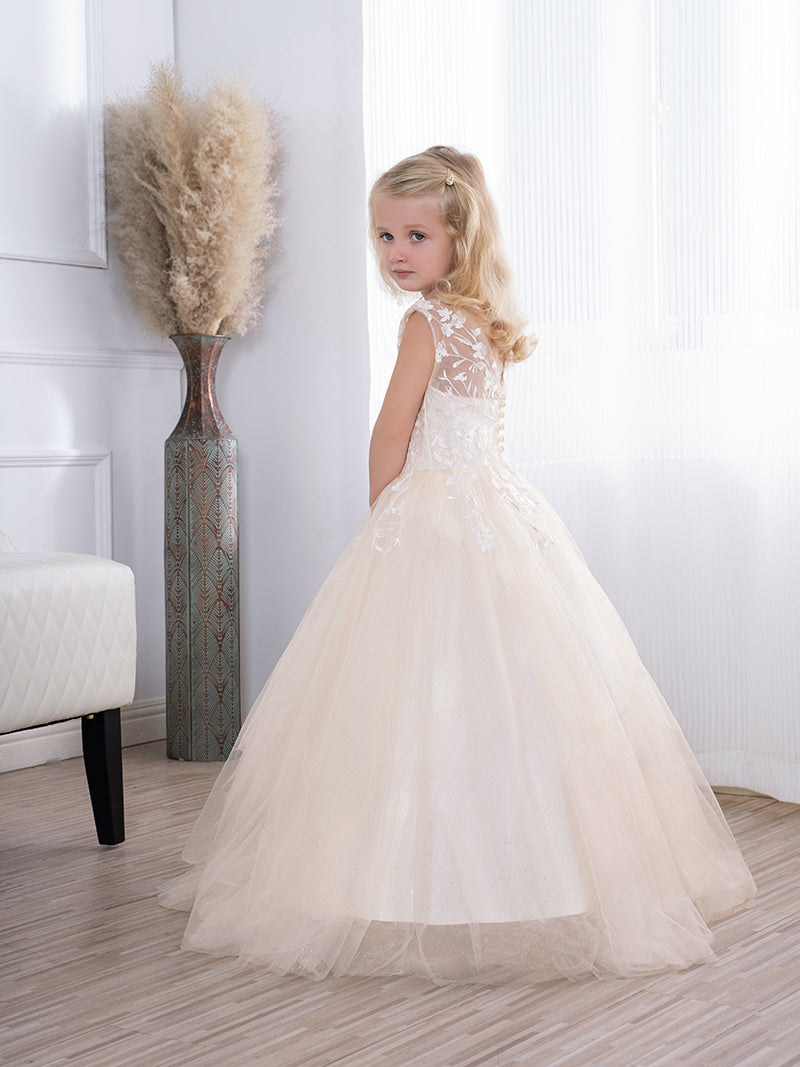Simple Long A-line Tulle Flower Girl Dresses with Appliques Lace-27dress