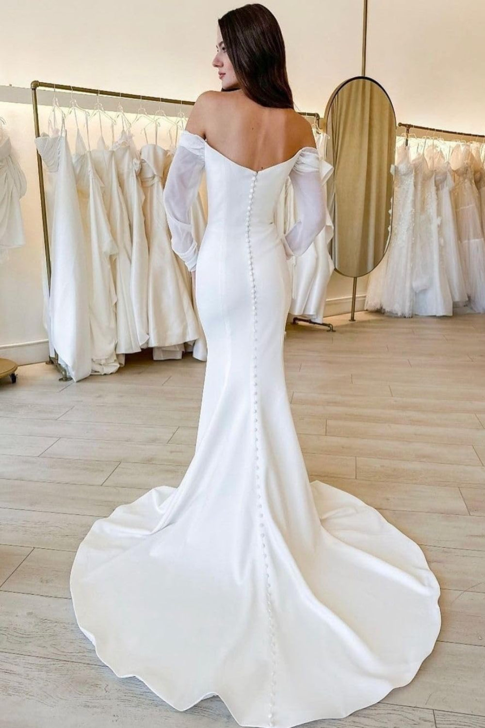 Simple Long Sleeves Mermaid Wedding Dress with Silt-27dress