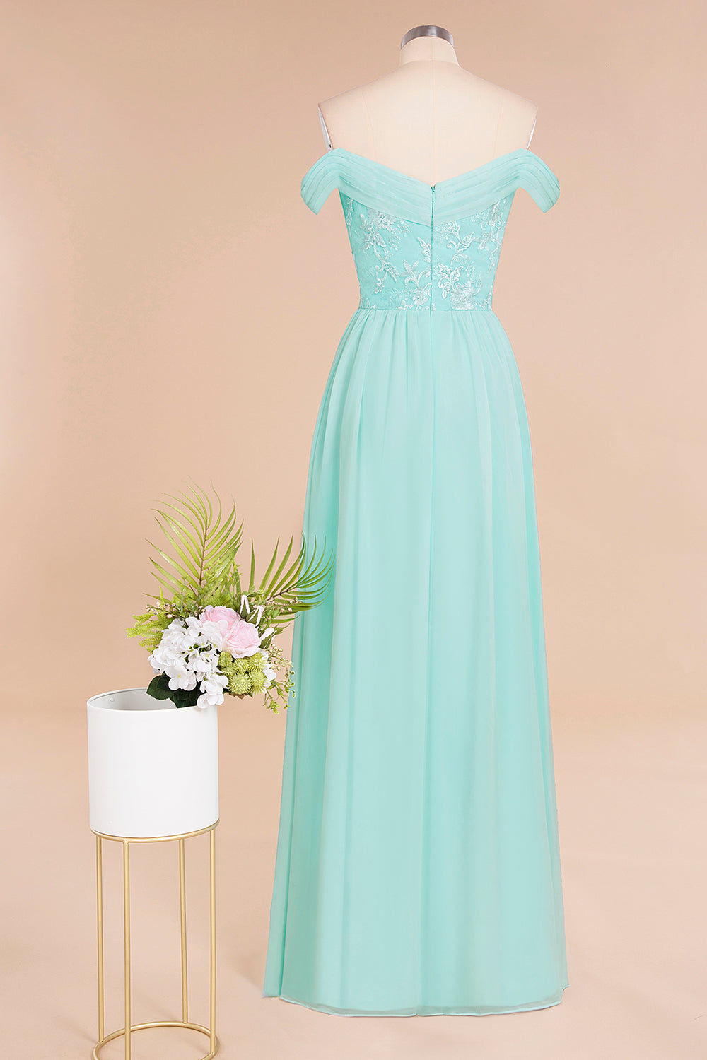 Simple Off-the-shoulder Long Affordable Bridesmaid Dress With Appliques-27dress