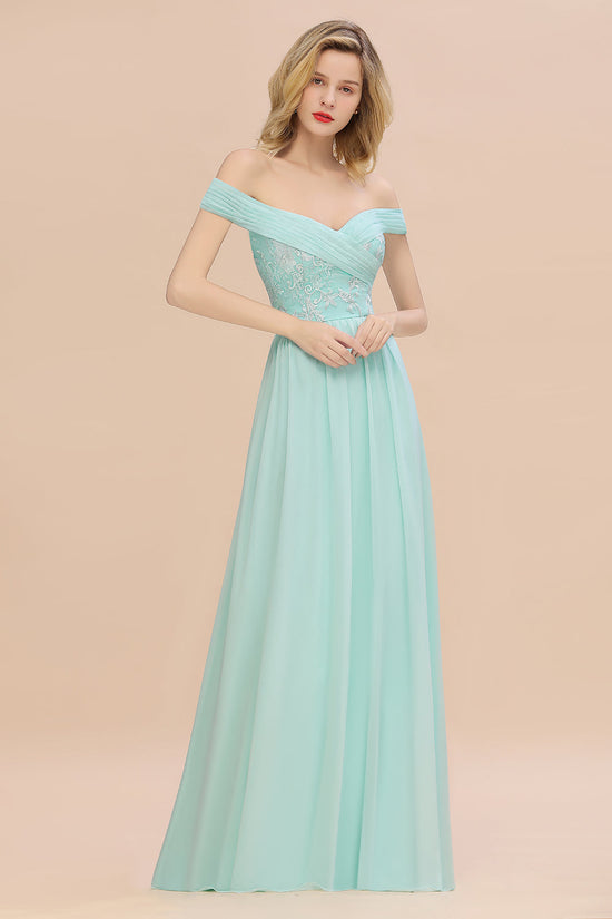 Simple Off-the-shoulder Long Affordable Bridesmaid Dress With Appliques-27dress
