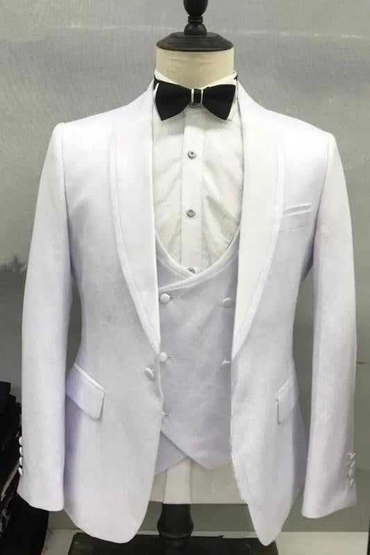 Simple Shawl Lapel Three Pieces White Wedding Suits