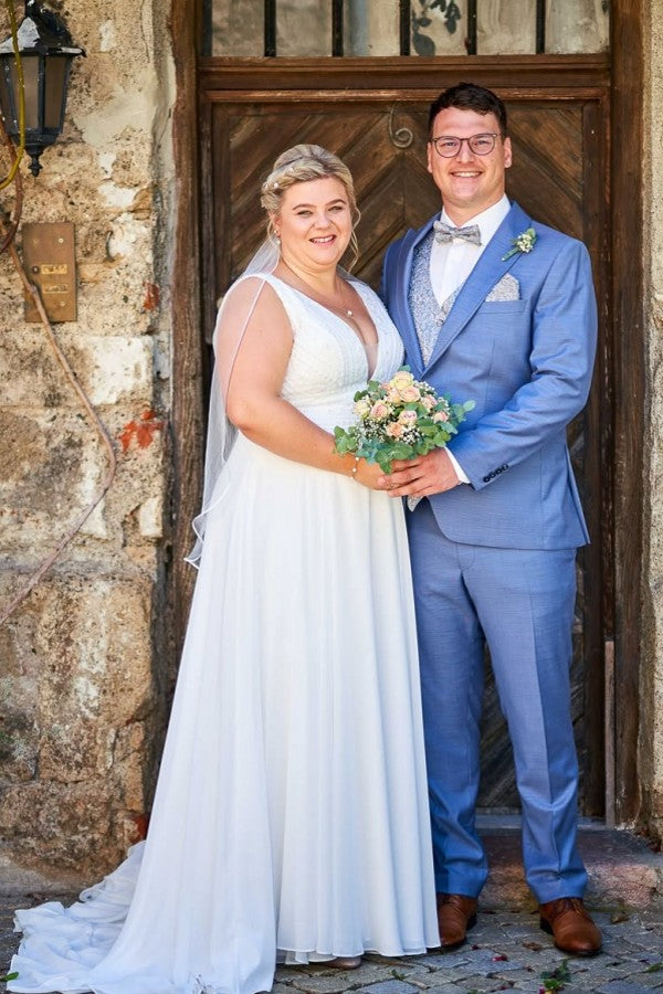 27DRESS Simple Sleeveless Deep V-neck Plus Size Wedding Dresses