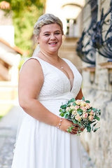 27DRESS Simple Sleeveless Deep V-neck Plus Size Wedding Dresses