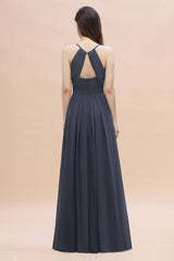 Simple Spaghetti Straps Stormy Chiffon Bridesmaid Dress with Ruffles On Sale-27dress