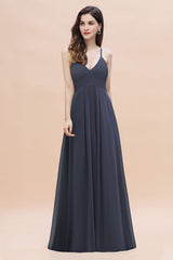 Simple Spaghetti Straps Stormy Chiffon Bridesmaid Dress with Ruffles On Sale-27dress