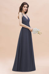 Simple Spaghetti Straps Stormy Chiffon Bridesmaid Dress with Ruffles On Sale-27dress