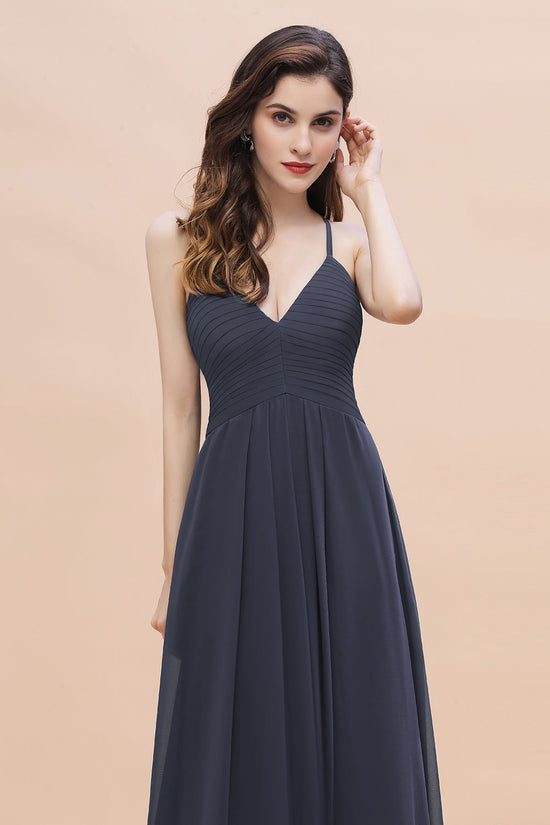 Load image into Gallery viewer, Simple Spaghetti Straps Stormy Chiffon Bridesmaid Dress with Ruffles On Sale-27dress
