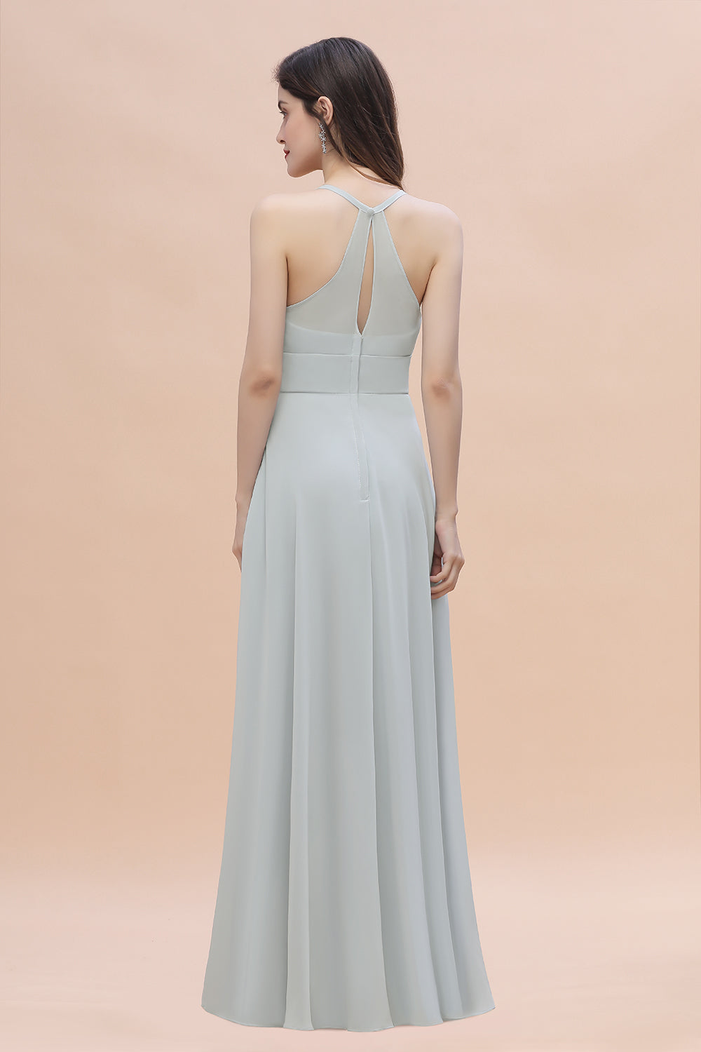 Simple Straps A-line Chiffon Mist Bridesmaid Dress with Ruffles Online-27dress