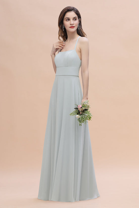 Simple Straps A-line Chiffon Mist Bridesmaid Dress with Ruffles Online-27dress