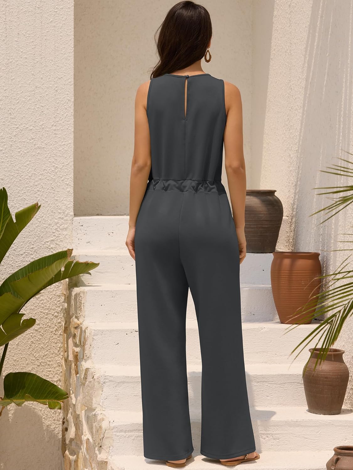 Simple V-Neck Sleeveless Jumpsuits for Women with Pockets-27dress