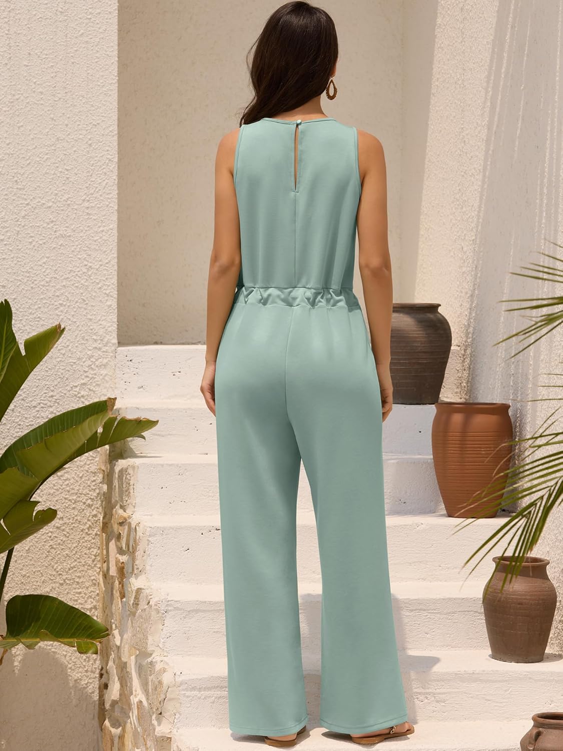 Simple V-Neck Sleeveless Jumpsuits for Women with Pockets-27dress