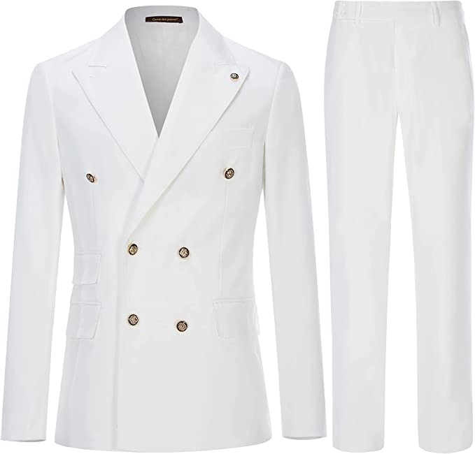 Simple Double Breasted Peaked Lapel White Prom Suits