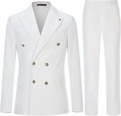 Simple Double Breasted Peaked Lapel White Prom Suits