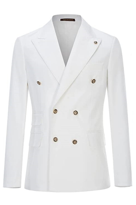 Simple Double Breasted Peaked Lapel White Prom Suits