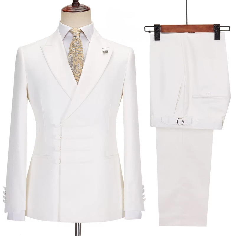 Simple Peaked Lapel Bespoke White Prom Suits