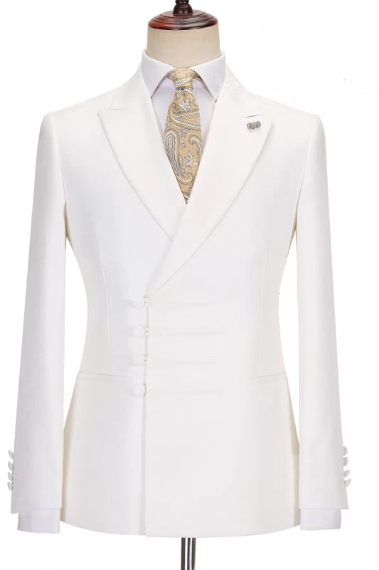 Simple Peaked Lapel Bespoke White Prom Suits