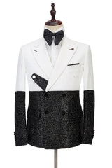 Simple White Peaked Lapel Double Breasted Slim Fit Men Suits For Prom