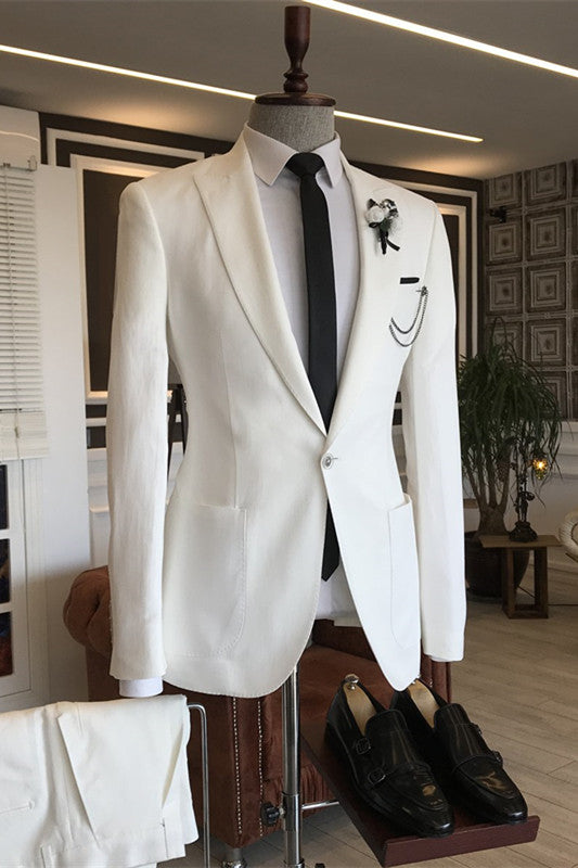 Simple White Peaked Lapel Men Suits For Prom