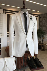 Simple White Peaked Lapel Men Suits For Prom