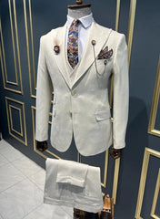 Simple Peaked Lapel Three Pieces White Prom Suits For Men