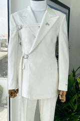 Simple Peaked Lapel Two Pieces White Prom Suits For Men