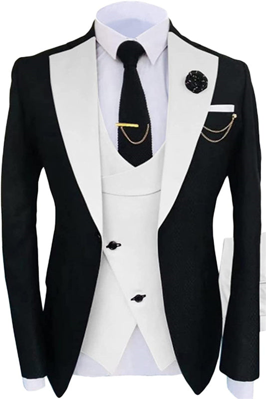 Simple Shawl Lapel Three Pieces White Prom Suits