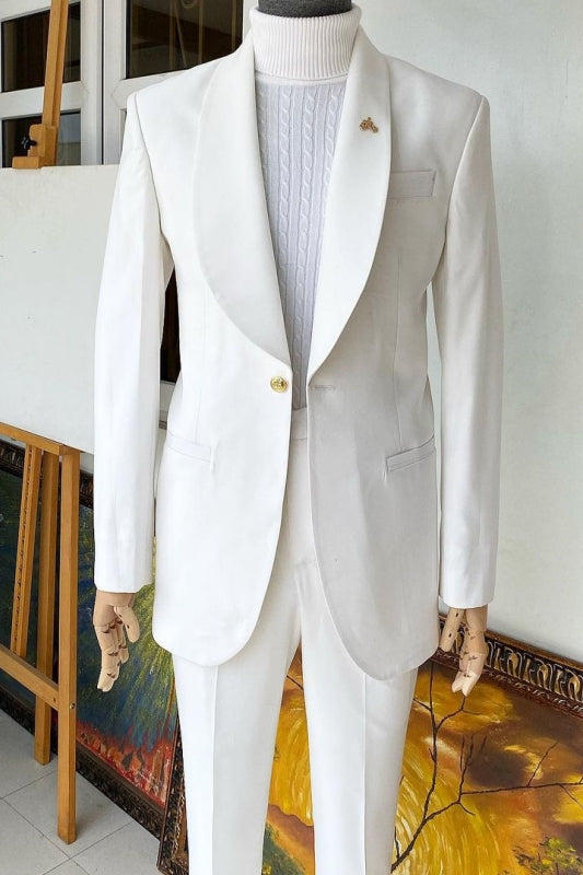 Simple Shawl Lapel Two Pieces White Wedding Suits