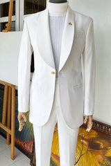 Simple Shawl Lapel Two Pieces White Wedding Suits