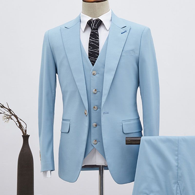 Sky Blue 3 Pieces Single Breasted Slim Fit Custom Business Suit