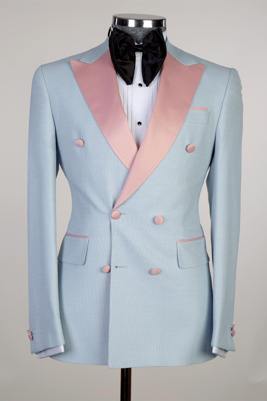Sky Blue Double Breasted Men Suits With Pink Peaked Lapel