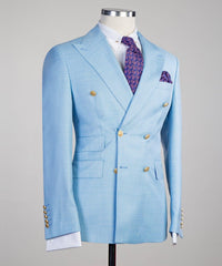 Sky New Arrival Peaked Lapel Double Breasted Two Pieces Blue Prom Suits