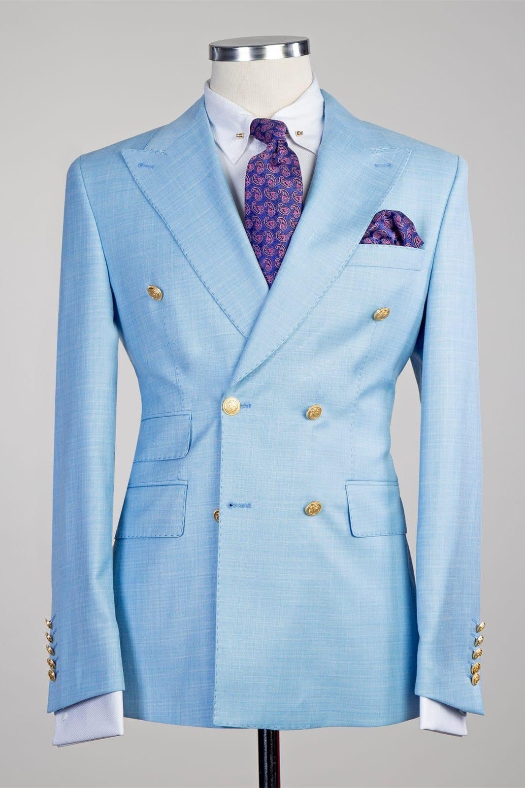 Sky New Arrival Peaked Lapel Double Breasted Two Pieces Blue Prom Suits