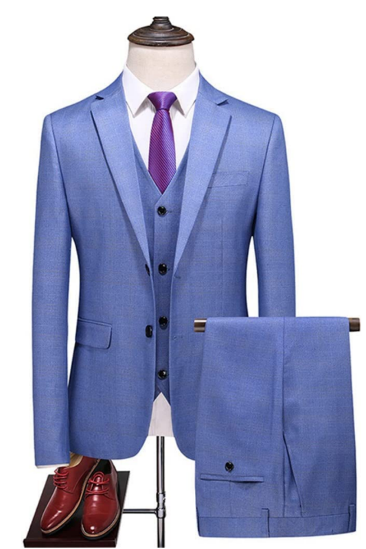 Sky Notched Lapel Single Breasted Blue Business Suits for Men