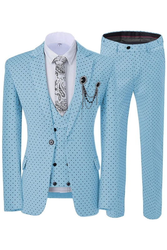 Sky Notched Lapel Three Pieces Fashion Blue Prom Suits