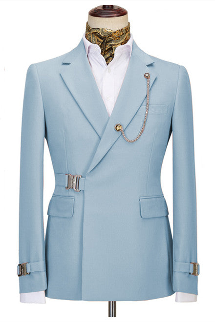 Sky Blue Notched Lapel Two Pieces Business Men Suits