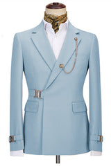 Sky Blue Notched Lapel Two Pieces Business Men Suits