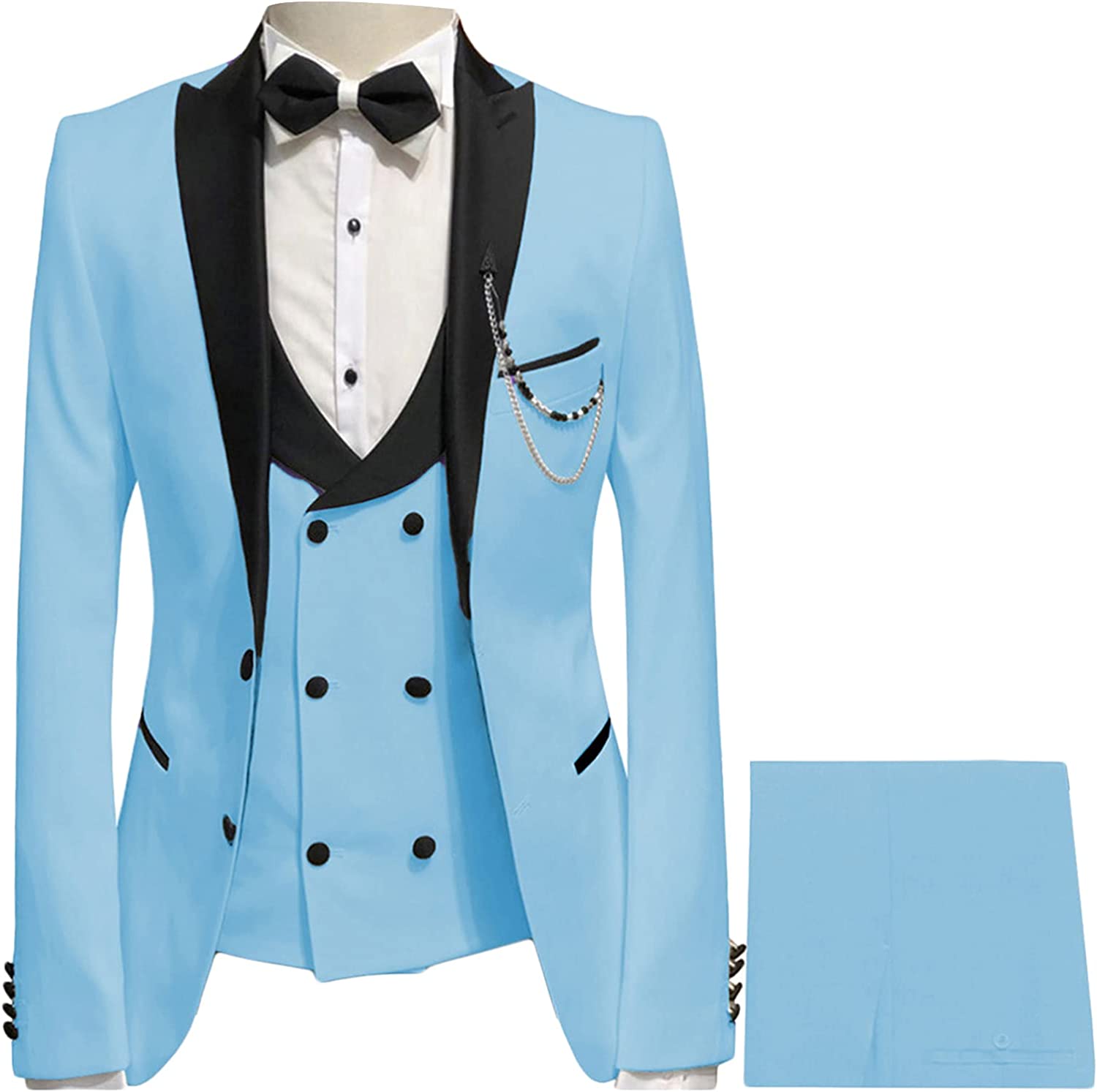 Sky Peaked Lapel Three Pieces New Arrival Blue Prom Suits