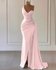 Sky Blue Sleeveless One Shoulder Ruffles Mermaid Prom Dress with Split-27dress