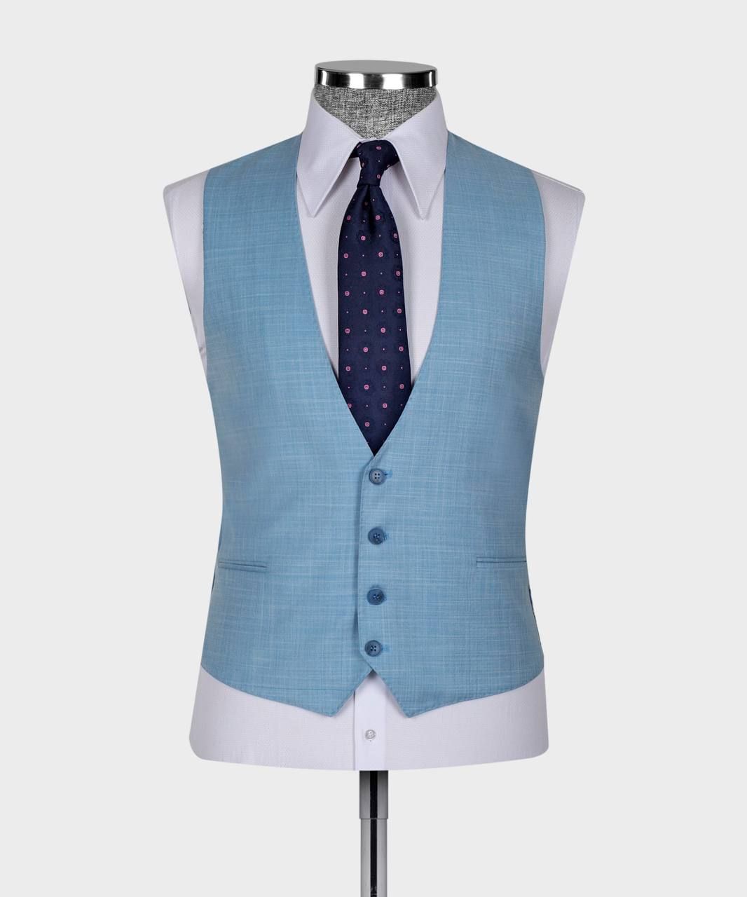 Sky Blue Three Pieces Peaked Lapel Men Suits