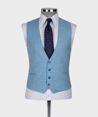 Sky Blue Three Pieces Peaked Lapel Men Suits